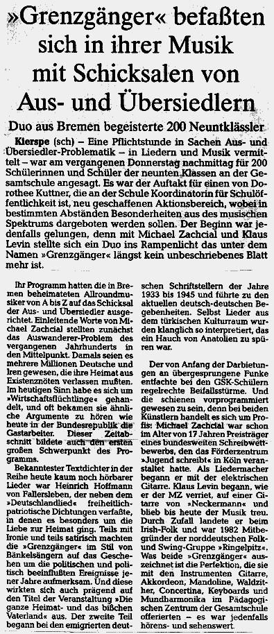 Schulkonzert 2. Mai 1990 (Presse Meinerzhagen)