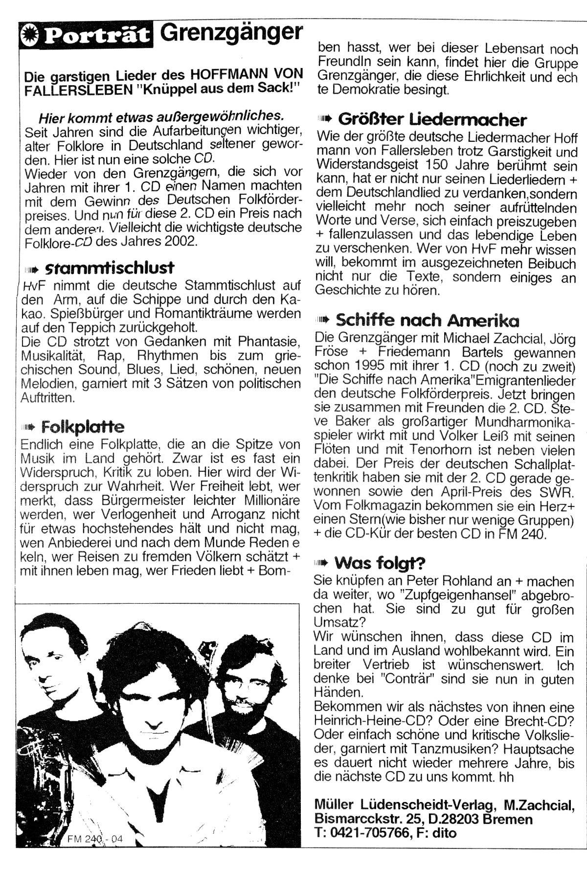 Rezension Im Folk-Magazin 2002 - Fallersleben